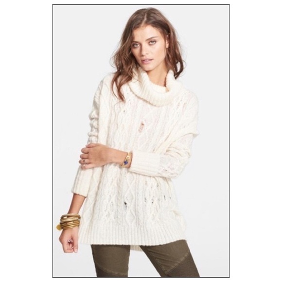 Free People Complex Cable Distressed Cowl Sweater - Picture 2 of 8